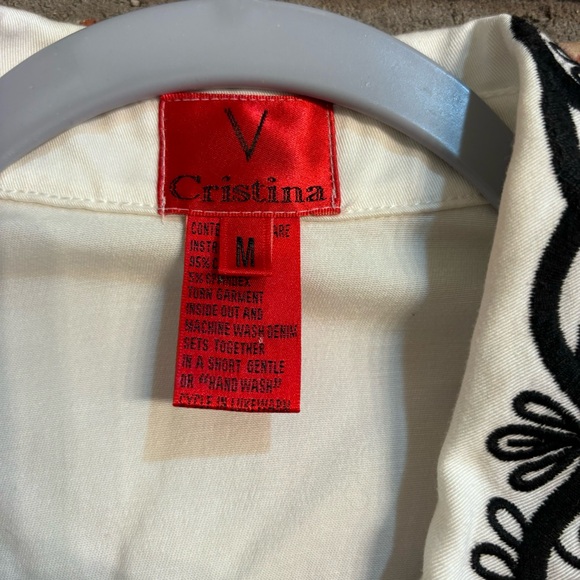 V Christina women’s embroidered boho hippie western demim jacket black/white M - Picture 4 of 6